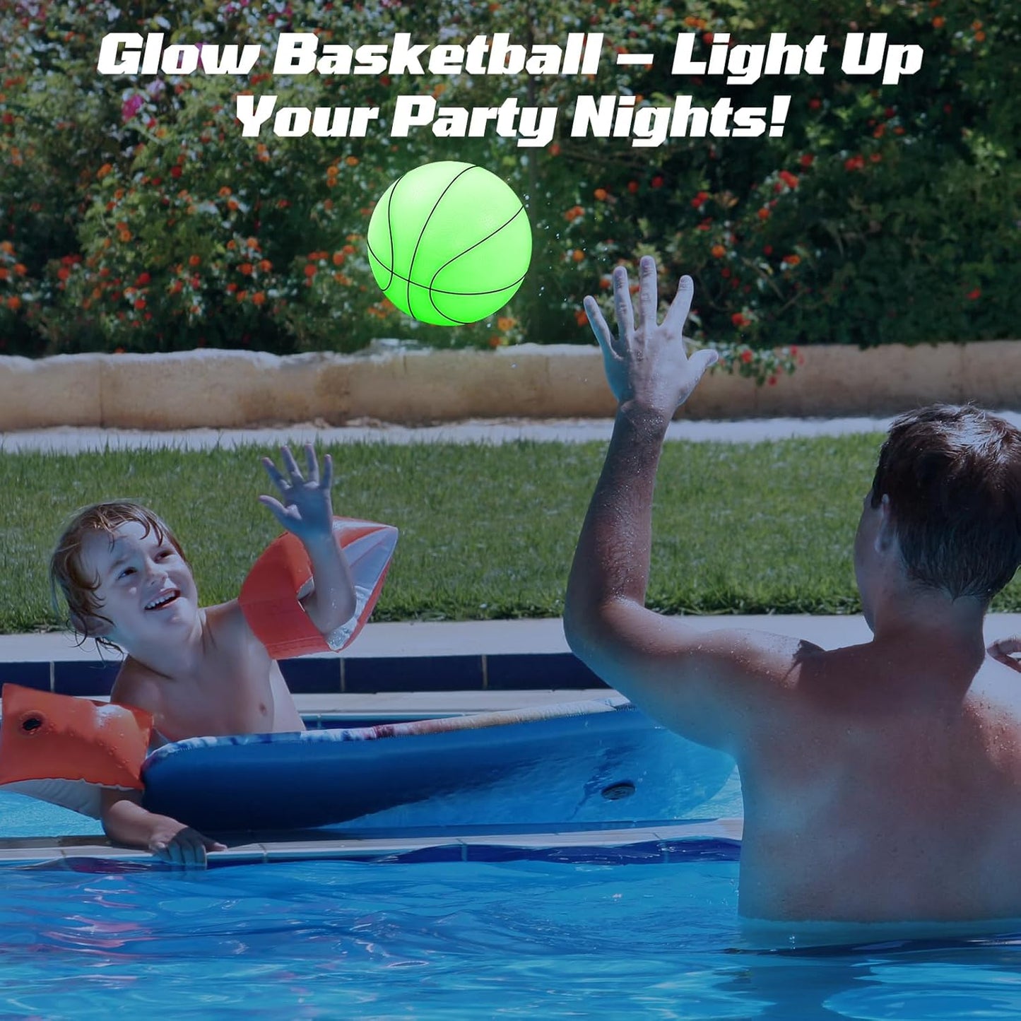 Haokelball Pool Basketball Hoop with Light for Poolside, 29"x18", Adjustable Height, Includes 2 Balls and Pump, Outdoor Family Fun Swimming Pool Game for Kids and Adults