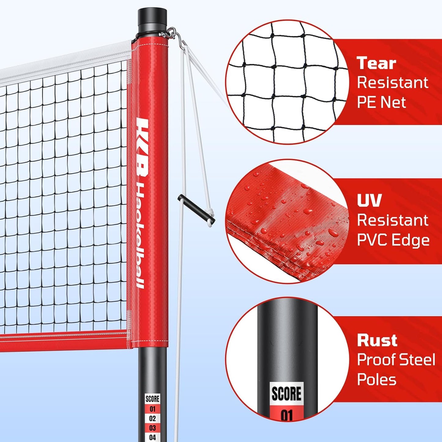Haokelball Outdoor Badminton Net Set with Anti-Sag Winch System - 20ft Badminton Net, 4 Rackets, 3 Shuttlecocks & Carry Bag, Badminton Set for Backyard, Grass, Beach, Holiday Games