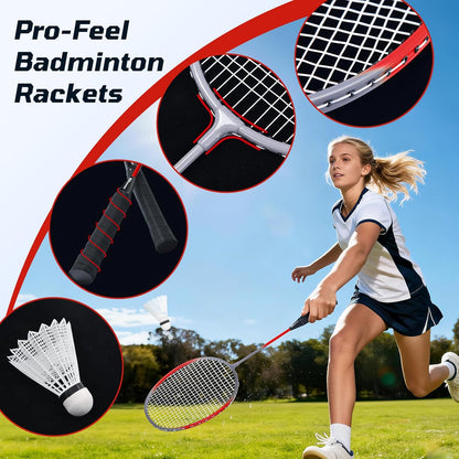 Haokelball Outdoor Badminton Net Set with Anti-Sag Winch System - 20ft Badminton Net, 4 Rackets, 3 Shuttlecocks & Carry Bag, Badminton Set for Backyard, Grass, Beach, Holiday Games