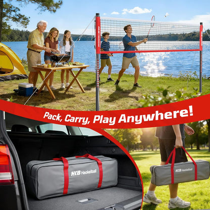Haokelball Outdoor Badminton Net Set with Anti-Sag Winch System - 20ft Badminton Net, 4 Rackets, 3 Shuttlecocks & Carry Bag, Badminton Set for Backyard, Grass, Beach, Holiday Games