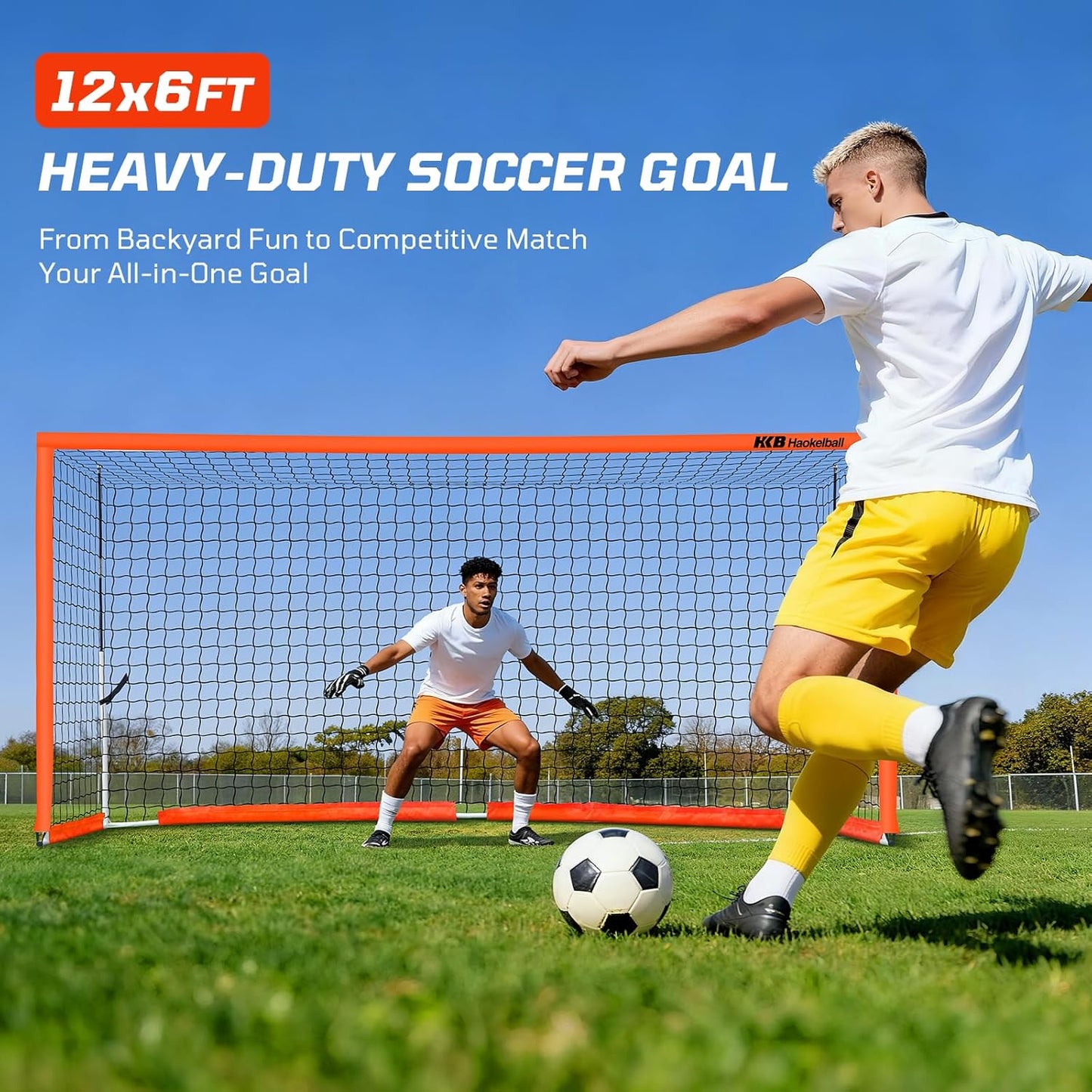 Haokelball Portable Soccer Goal for Backyard, 12x6 FT Soccer Net with Metal Post for Adult Youth Practice, Outdoor Training Equipment with Agility Ladder, Cones, Ground Stakes and Carry Bag