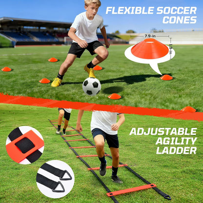 Haokelball Portable Soccer Goal for Backyard, 12x6 FT Soccer Net with Metal Post for Adult Youth Practice, Outdoor Training Equipment with Agility Ladder, Cones, Ground Stakes and Carry Bag