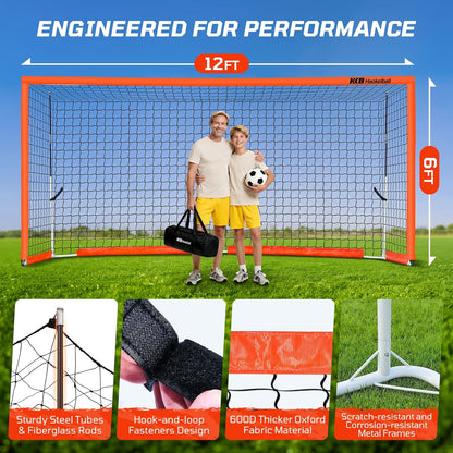Haokelball Portable Soccer Goal for Backyard, 12x6 FT Soccer Net with Metal Post for Adult Youth Practice, Outdoor Training Equipment with Agility Ladder, Cones, Ground Stakes and Carry Bag