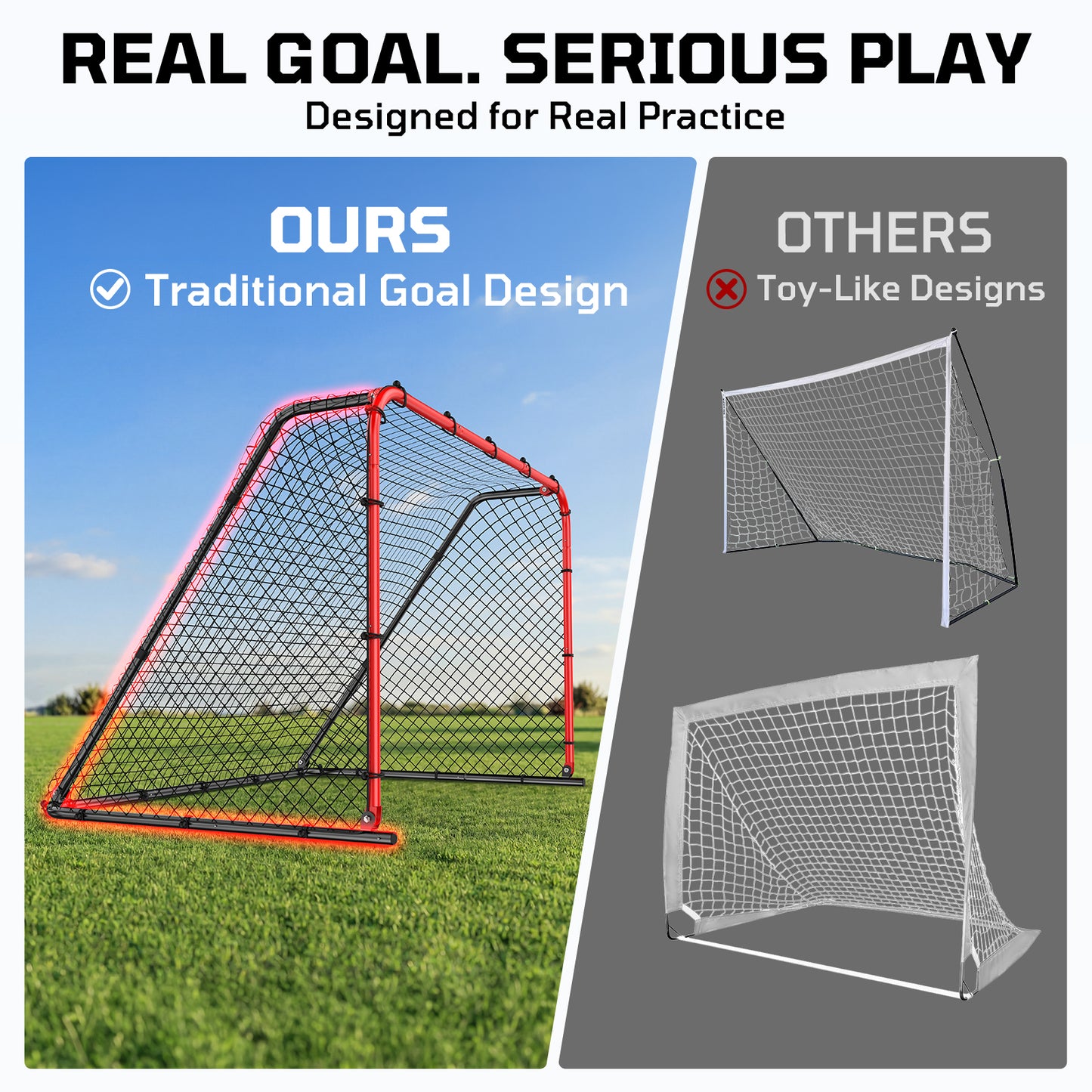 Haokelball 6 x 4 FT Soccer Goal for Backyard, 2-in-1 Metal Soccer Goal with Angle Adjustable Rebounder Net, Heavy-Duty Steel Frame, Includes Agility Ladder & Cones, Soccer Training Equipment for Teens