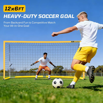 Haokelball Portable Soccer Goal for Backyard, 12x6 FT Soccer Net with Metal Post for Adult Youth Practice, Outdoor Training Equipment with Agility Ladder, Cones, Ground Stakes and Carry Bag
