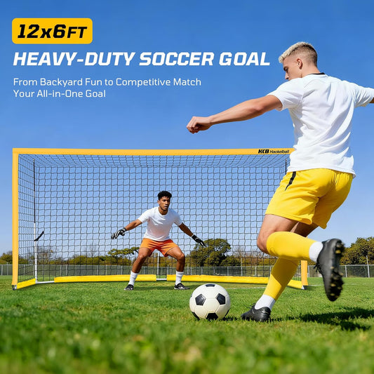 Haokelball Portable Soccer Goal for Backyard, 12x6 FT Soccer Net with Metal Post for Adult Youth Practice, Outdoor Training Equipment with Agility Ladder, Cones, Ground Stakes and Carry Bag