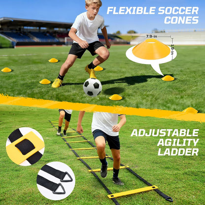 Haokelball Portable Soccer Goal for Backyard, 12x6 FT Soccer Net with Metal Post for Adult Youth Practice, Outdoor Training Equipment with Agility Ladder, Cones, Ground Stakes and Carry Bag