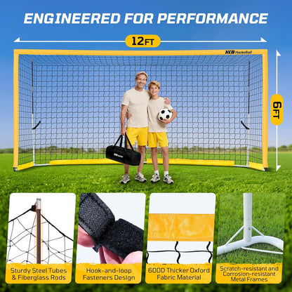 Haokelball Portable Soccer Goal for Backyard, 12x6 FT Soccer Net with Metal Post for Adult Youth Practice, Outdoor Training Equipment with Agility Ladder, Cones, Ground Stakes and Carry Bag