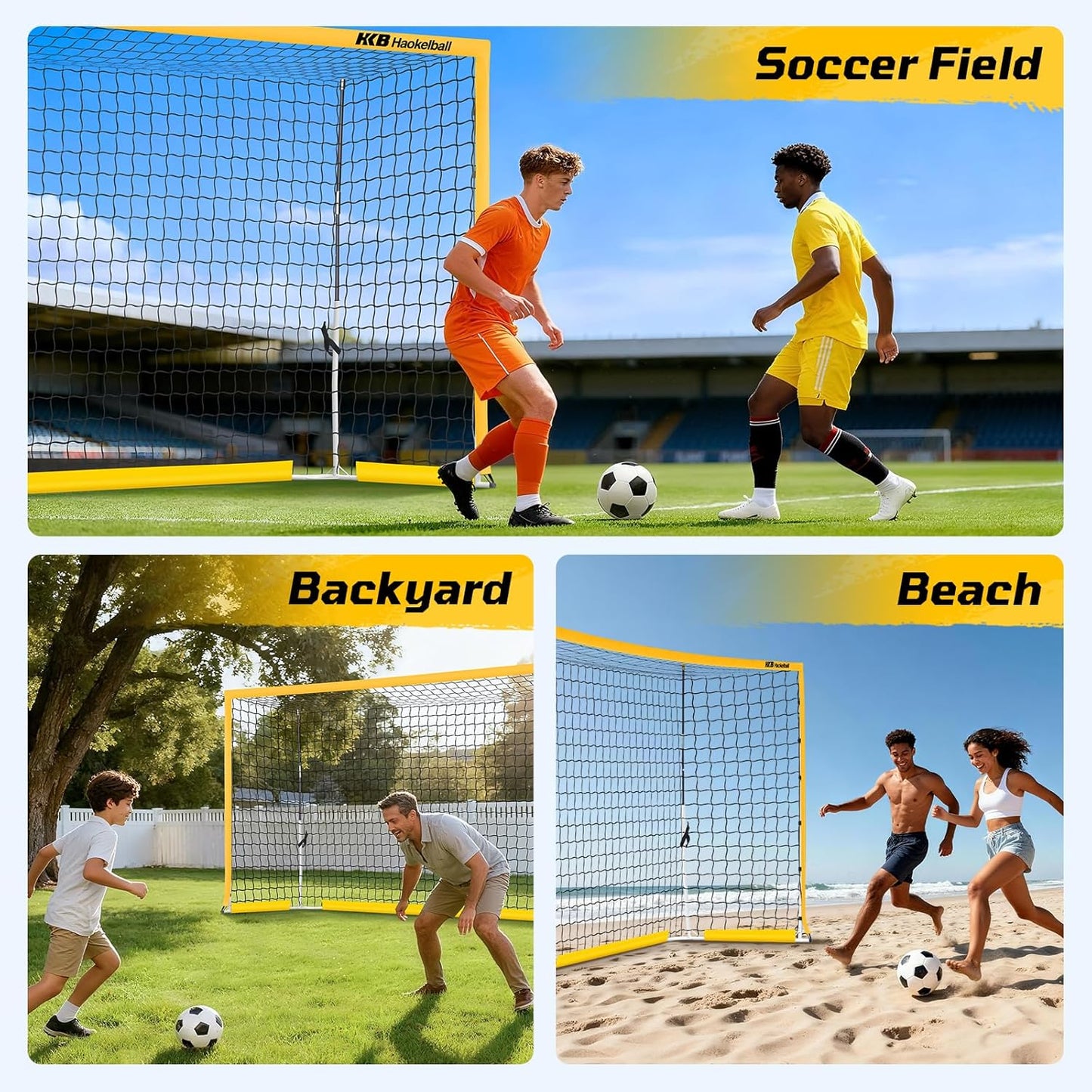 Haokelball Portable Soccer Goal for Backyard, 12x6 FT Soccer Net with Metal Post for Adult Youth Practice, Outdoor Training Equipment with Agility Ladder, Cones, Ground Stakes and Carry Bag