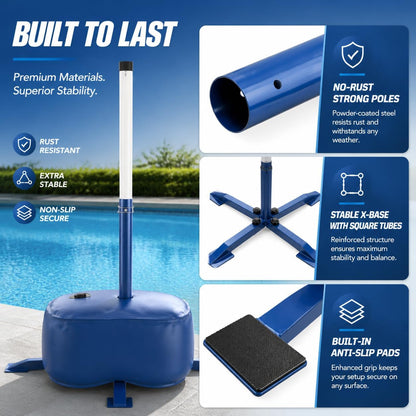 Haokelball LED Pool Volleyball Net Set, Adjustable 15–32FT Width & Height, Anti-Sag Winch System, 45L / 99lbs Heavy Duty Water Base, Includes 2 Water Balls (1 Glow), for Inground & Above Ground Pool