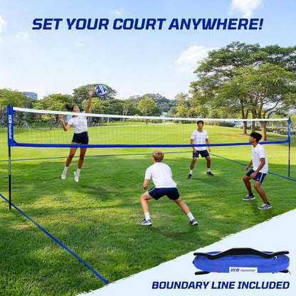 Haokelball Outdoor Volleyball Net Set for Backyard, 32FT Regulation, 3-Level Adjustable Height & Anti-Sag Tension System, Heavy Duty Thick Poles, Includes Volleyball, Pump, Boundary Line and Carry Bag