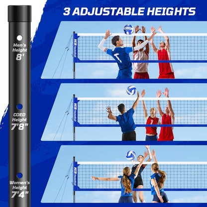Haokelball Outdoor Volleyball Net Set for Backyard, 32FT Regulation, 3-Level Adjustable Height & Anti-Sag Tension System, Heavy Duty Thick Poles, Includes Volleyball, Pump, Boundary Line and Carry Bag