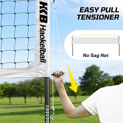 Haokelball Outdoor Volleyball Net Set for Backyard, 32FT Regulation, 3-Level Adjustable Height & Anti-Sag Tension System, Heavy Duty Thick Poles, Includes Volleyball, Pump, Boundary Line and Carry Bag