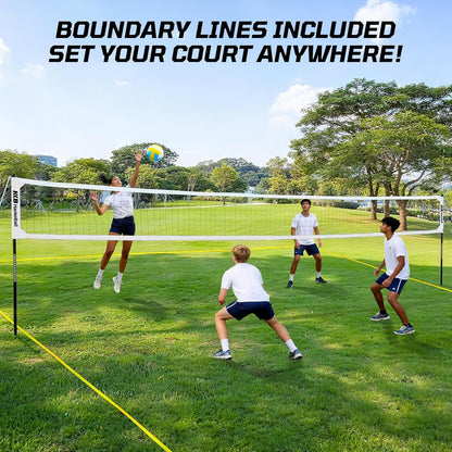 Haokelball Outdoor Volleyball Net Set for Backyard, 32FT Regulation, 3-Level Adjustable Height & Anti-Sag Tension System, Heavy Duty Thick Poles, Includes Volleyball, Pump, Boundary Line and Carry Bag