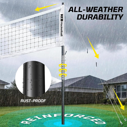 Haokelball Outdoor Volleyball Net Set for Backyard, 32FT Regulation, 3-Level Adjustable Height & Anti-Sag Tension System, Heavy Duty Thick Poles, Includes Volleyball, Pump, Boundary Line and Carry Bag