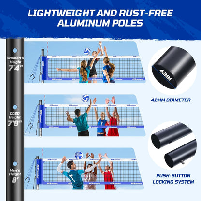 Haokelball Outdoor Portable Heavy Duty Volleyball Net Set for Backyard with Adjustable Height Poles, Anti-Sag System, Volleyball, Pump, Boundary Line, Carry Bag & Gift Box