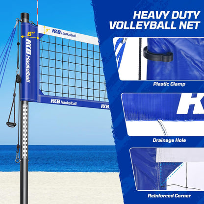 Haokelball Outdoor Portable Heavy Duty Volleyball Net Set for Backyard with Adjustable Height Poles, Anti-Sag System, Volleyball, Pump, Boundary Line, Carry Bag & Gift Box