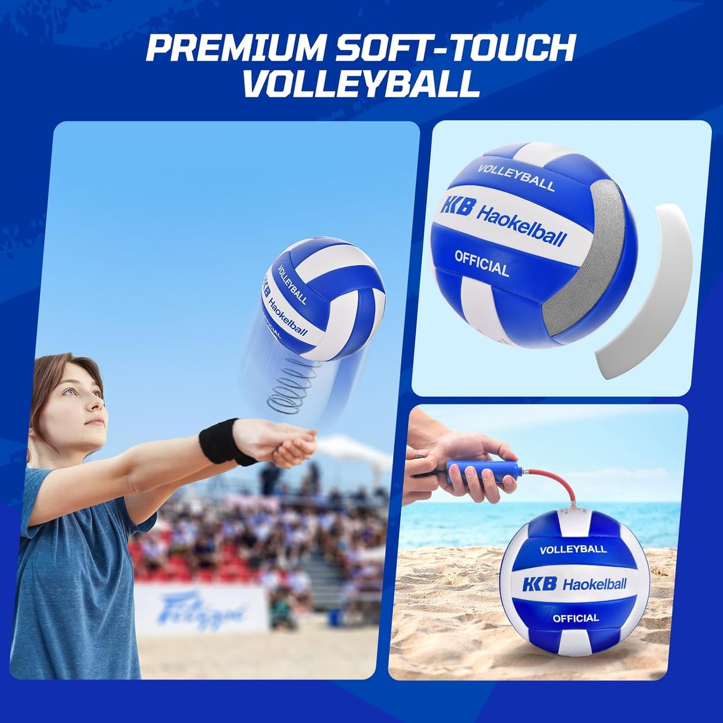 Haokelball Outdoor Portable Heavy Duty Volleyball Net Set for Backyard with Adjustable Height Poles, Anti-Sag System, Volleyball, Pump, Boundary Line, Carry Bag & Gift Box