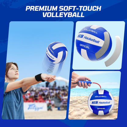 Haokelball Outdoor Portable Heavy Duty Volleyball Net Set for Backyard with Adjustable Height Poles, Anti-Sag System, Volleyball, Pump, Boundary Line, Carry Bag & Gift Box