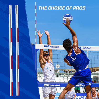 Haokelball Outdoor Portable Heavy Duty Volleyball Net Set for Backyard with Adjustable Height Poles, Anti-Sag System, Volleyball, Pump, Boundary Line, Carry Bag & Gift Box