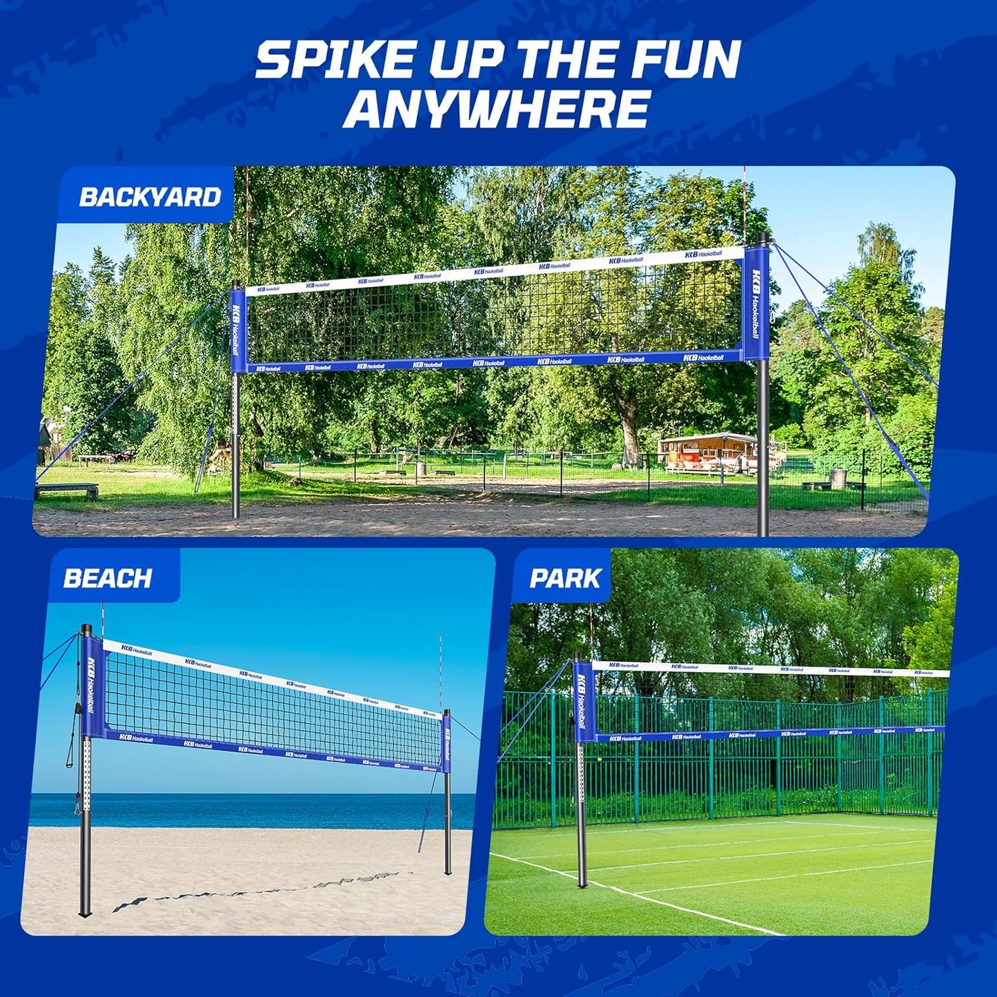 Haokelball Outdoor Portable Heavy Duty Volleyball Net Set for Backyard with Adjustable Height Poles, Anti-Sag System, Volleyball, Pump, Boundary Line, Carry Bag & Gift Box