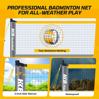 Haokelball Badminton Volleyball Net Set Combo – Adjustable Width 20-32ft & Height, with Rackets, Shuttlecocks, Volleyball, Boundary Line, Carry Bag – Badminton Sets for Backyards, Outdoor, Grass, lawn