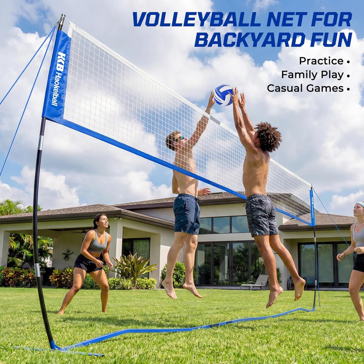 Haokelball Portable Volleyball Net for Backyard, 20ft Freestanding Volleyball Set with Adjustable Height & Widened Base, Outdoor/Indoor Practice Net with Volleyball, Carry Bag, Stakes & Ropes