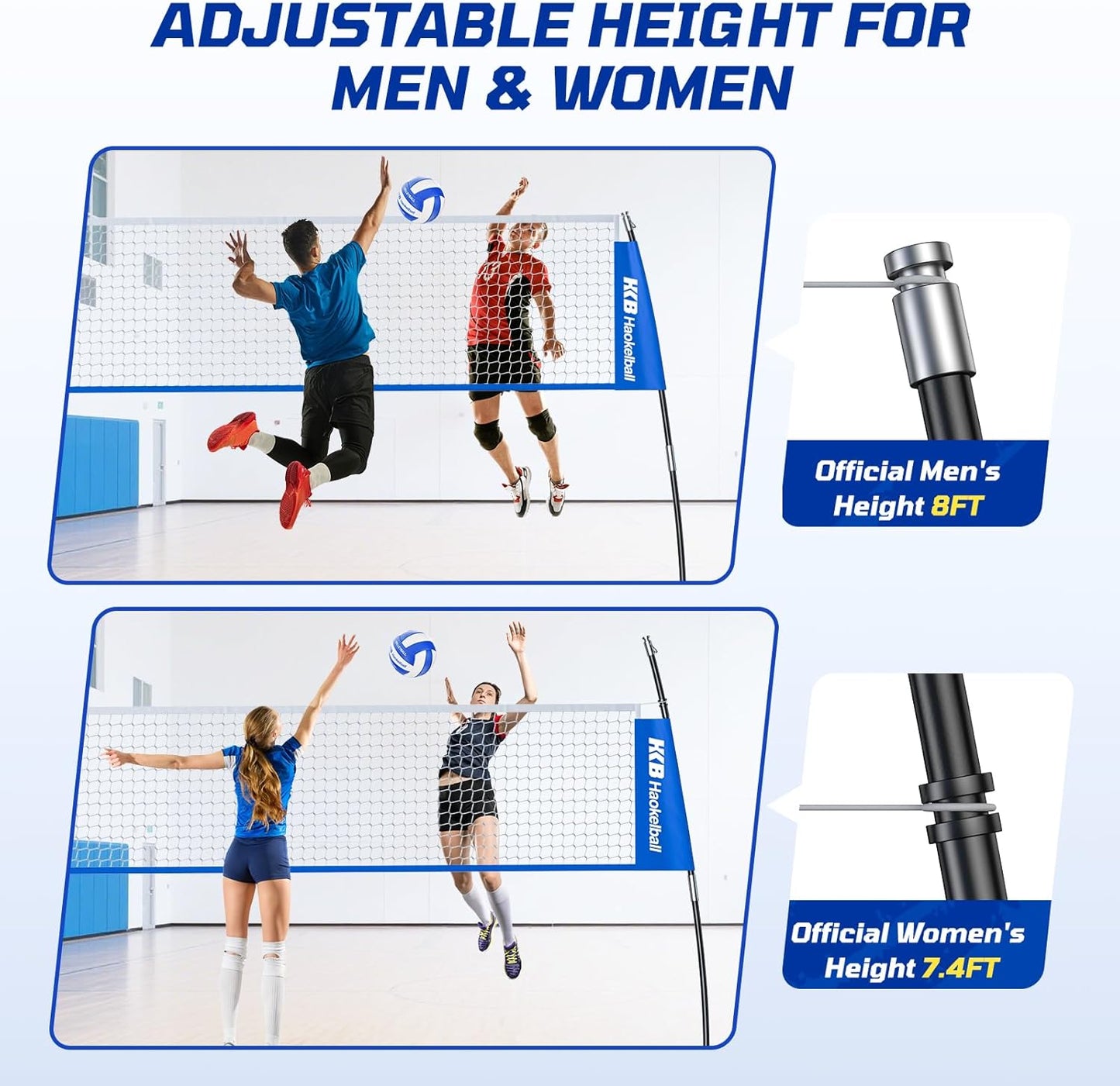 Haokelball Portable Volleyball Net for Backyard, 20ft Freestanding Volleyball Set with Adjustable Height & Widened Base, Outdoor/Indoor Practice Net with Volleyball, Carry Bag, Stakes & Ropes