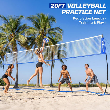 Haokelball Portable Volleyball Net for Backyard, 20ft Freestanding Volleyball Set with Adjustable Height & Widened Base, Outdoor/Indoor Practice Net with Volleyball, Carry Bag, Stakes & Ropes