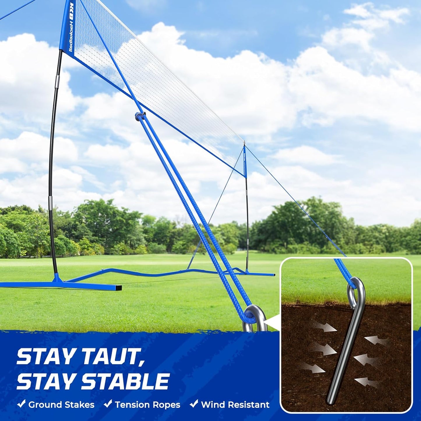 Haokelball Portable Volleyball Net for Backyard, 20ft Freestanding Volleyball Set with Adjustable Height & Widened Base, Outdoor/Indoor Practice Net with Volleyball, Carry Bag, Stakes & Ropes