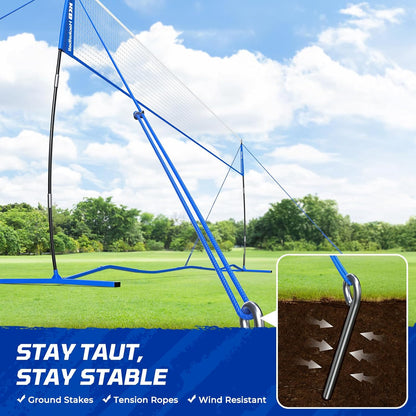 Haokelball Portable Volleyball Net for Backyard, 20ft Freestanding Volleyball Set with Adjustable Height & Widened Base, Outdoor/Indoor Practice Net with Volleyball, Carry Bag, Stakes & Ropes