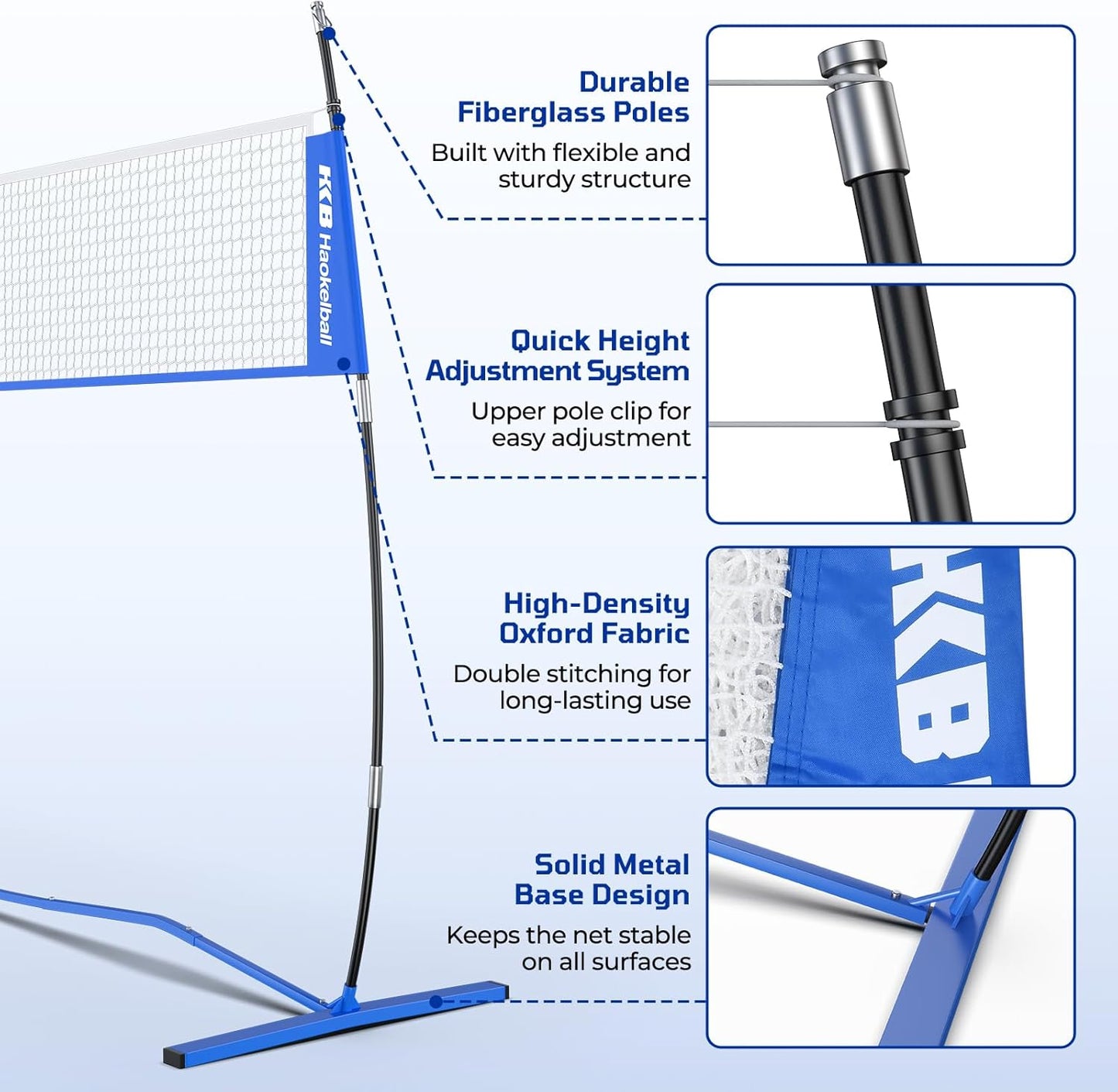 Haokelball Portable Volleyball Net for Backyard, 20ft Freestanding Volleyball Set with Adjustable Height & Widened Base, Outdoor/Indoor Practice Net with Volleyball, Carry Bag, Stakes & Ropes