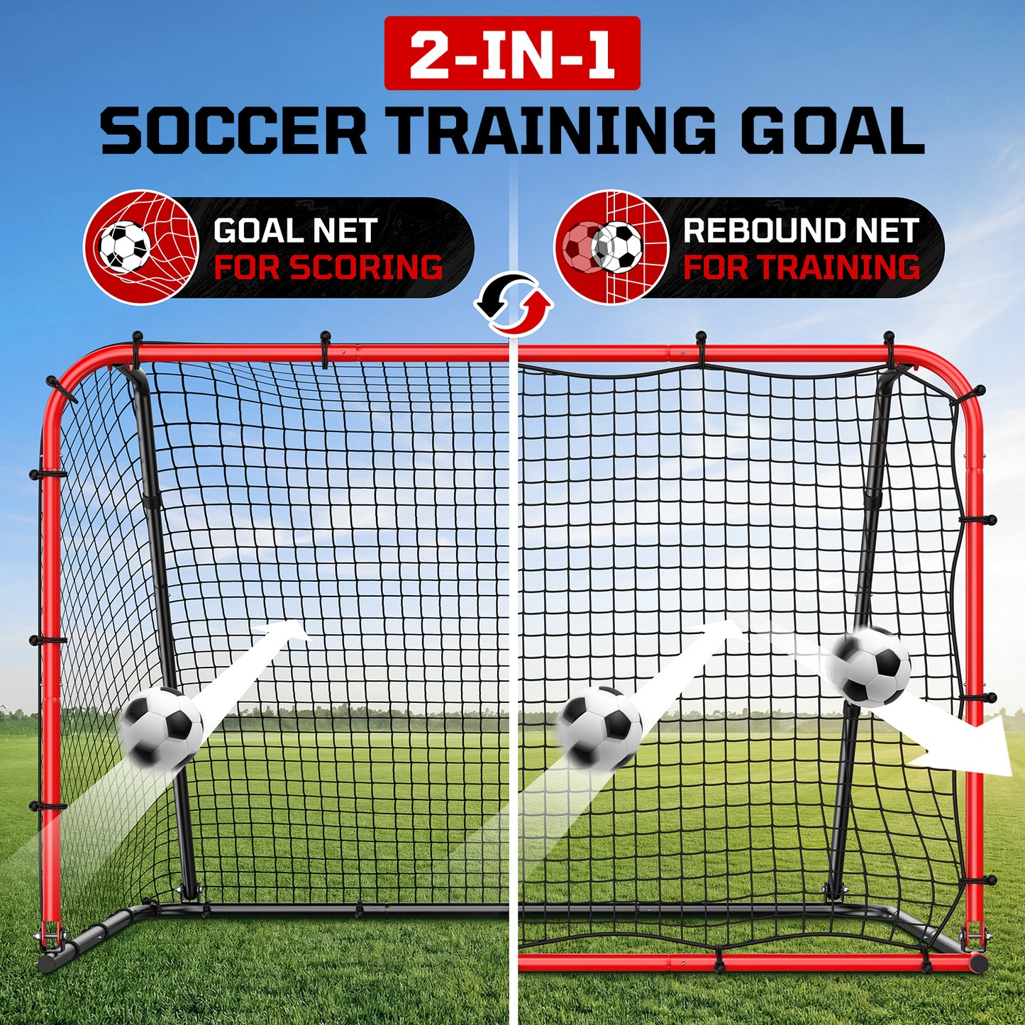 Haokelball 6 x 4 FT Soccer Goal for Backyard, 2-in-1 Metal Soccer Goal with Angle Adjustable Rebounder Net, Heavy-Duty Steel Frame, Includes Agility Ladder & Cones, Soccer Training Equipment for Teens