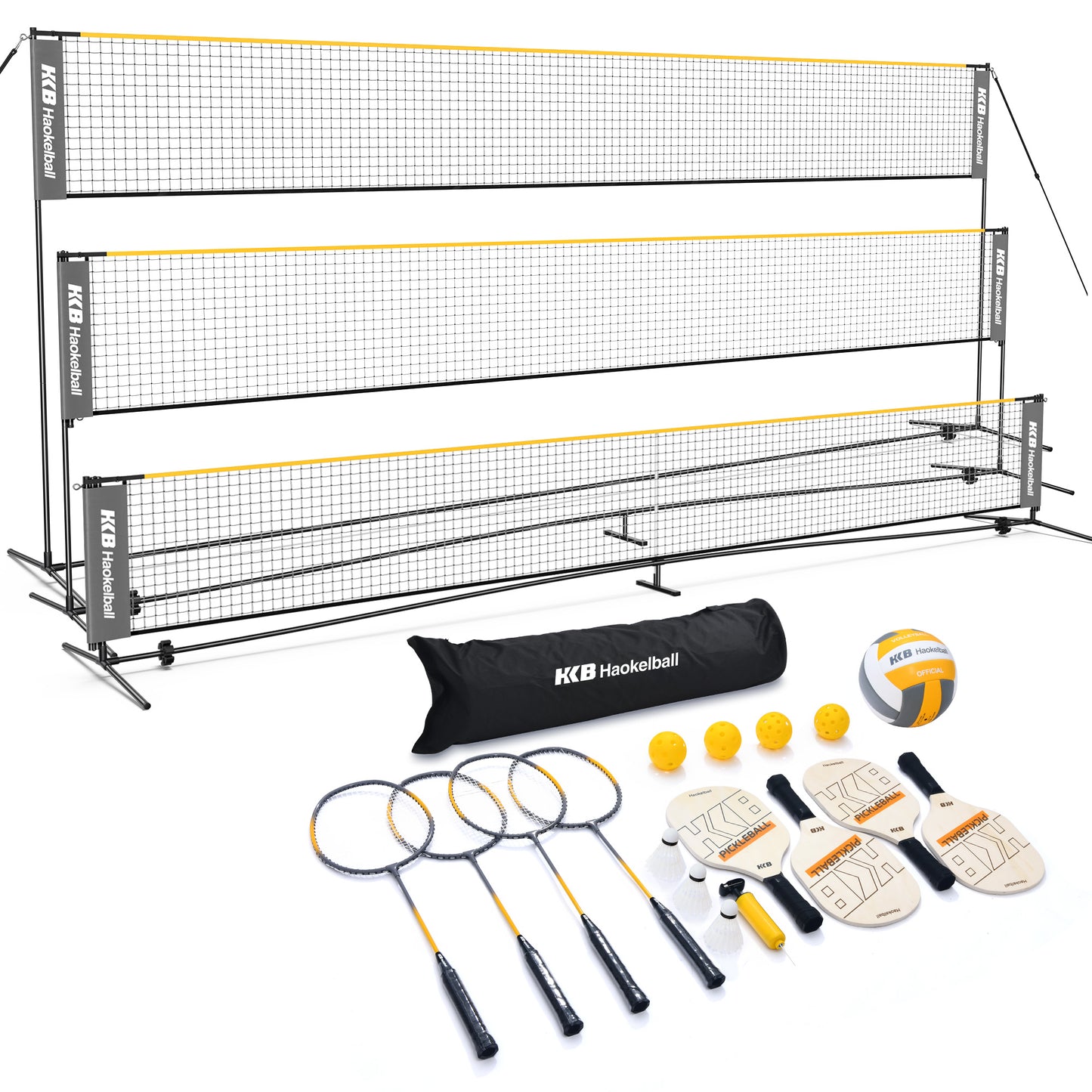 Haokelball 22FT Pickleball Badminton Volleyball Net Set with Adjustable Height Rackets/Balls/Pump for Backyard, Beach