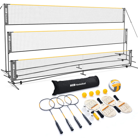 Haokelball 22FT Pickleball Badminton Volleyball Net Set with Adjustable Height Rackets/Balls/Pump for Backyard, Beach
