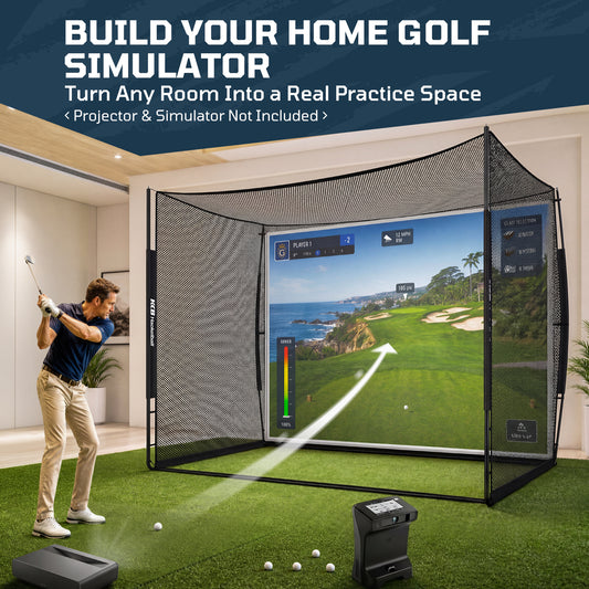Haokelball Golf Simulator Cage with Impact Screen, 10x8x6 FT Premium Golf Hitting Net Enclosure for Home Practice, Indoor Outdoor Driving & Chipping Training Cage with Anti-Sag Support Rod