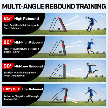 Haokelball 6 x 4 FT Soccer Goal for Backyard, 2-in-1 Metal Soccer Goal with Angle Adjustable Rebounder Net, Heavy-Duty Steel Frame, Includes Agility Ladder & Cones, Soccer Training Equipment for Teens