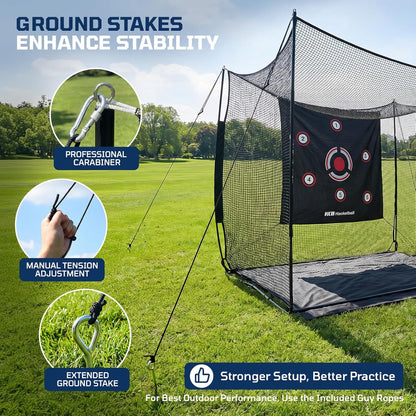 Haokelball Golf Hitting Net, 10x8x6ft Heavy Duty Golf Practice Chipping Cage with Target Cloth & Metal Frame, Portable Sports Netting for Backyard Driving Real Balls, Outdoor Indoor