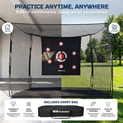 Haokelball Golf Hitting Net, 10x8x6ft Heavy Duty Golf Practice Chipping Cage with Target Cloth & Metal Frame, Portable Sports Netting for Backyard Driving Real Balls, Outdoor Indoor