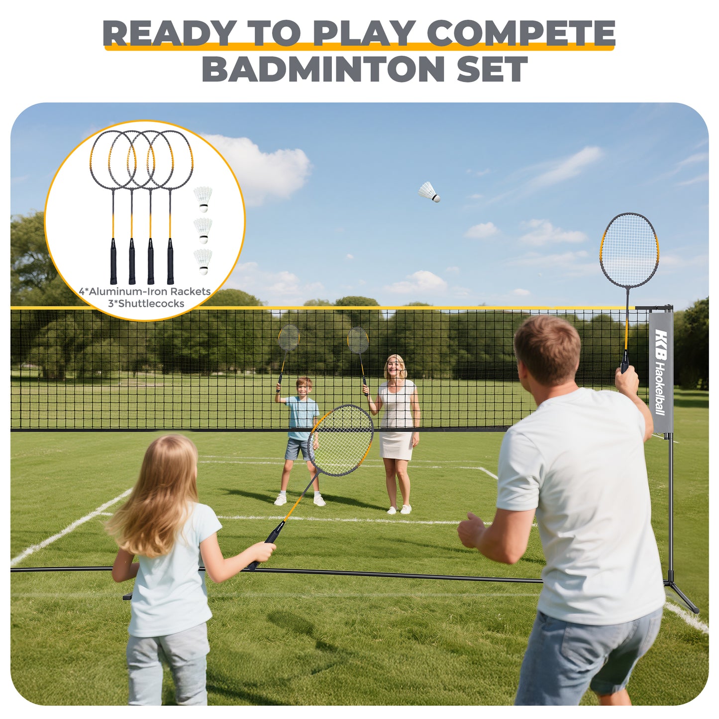 Haokelball 22FT Pickleball Badminton Volleyball Net Set with Adjustable Height Rackets/Balls/Pump for Backyard, Beach