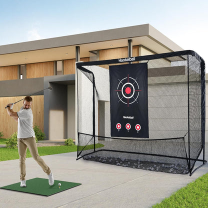 Haokelball Golf Hitting Net, 10x8x6ft Heavy Duty Golf Practice Chipping Cage with Target Cloth & Metal Frame, Portable Sports Netting for Backyard Driving Real Balls, Outdoor Indoor