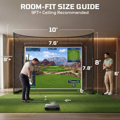 Haokelball Golf Simulator Cage with Impact Screen, 10x8x6 FT Premium Golf Hitting Net Enclosure for Home Practice, Indoor Outdoor Driving & Chipping Training Cage with Anti-Sag Support Rod