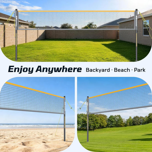 Haokelball Outdoor Badminton Net Set with Anti-Sag Winch System - 20ft Badminton Net, 4 Rackets, 3 Shuttlecocks & Carry Bag, Badminton Set for Backyard, Grass, Beach, Holiday Games