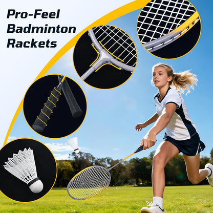Haokelball Outdoor Badminton Net Set with Anti-Sag Winch System - 20ft Badminton Net, 4 Rackets, 3 Shuttlecocks & Carry Bag, Badminton Set for Backyard, Grass, Beach, Holiday Games