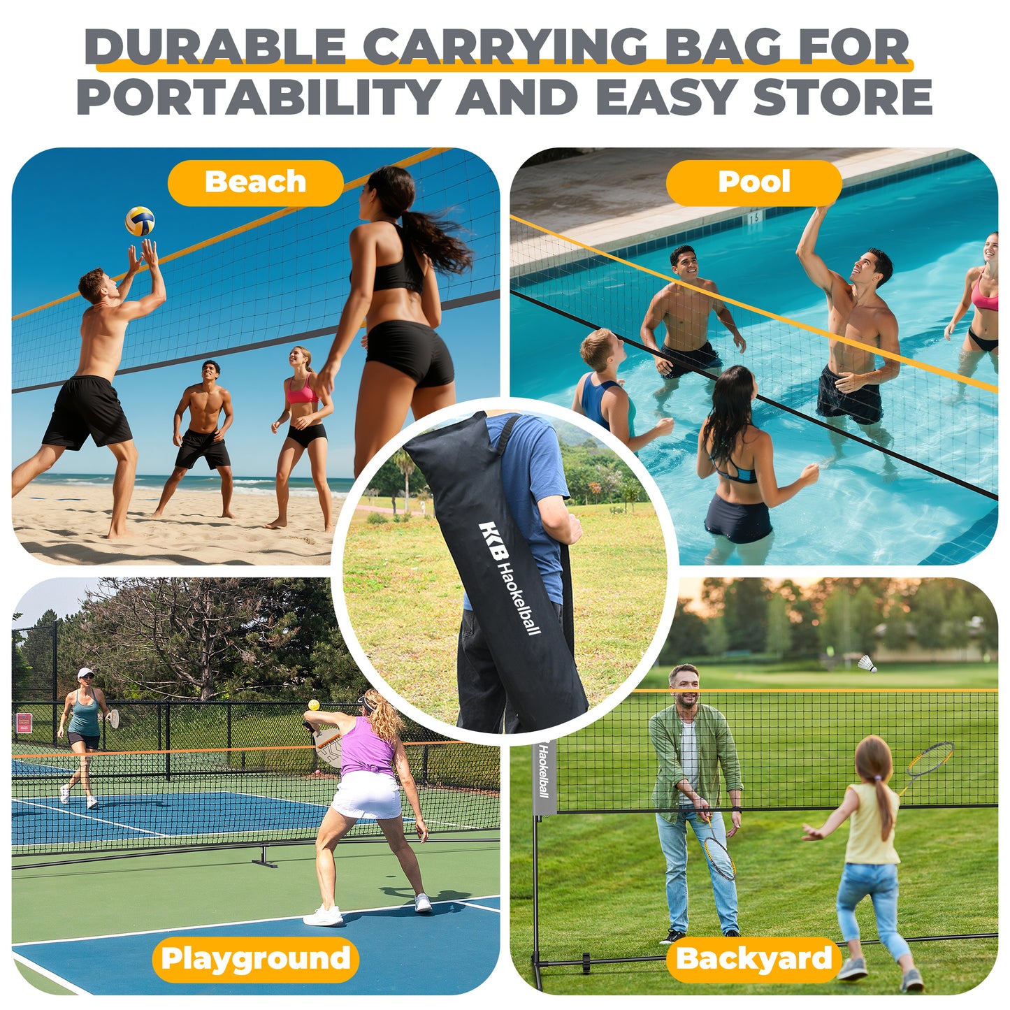 Haokelball 22FT Pickleball Badminton Volleyball Net Set with Adjustable Height Rackets/Balls/Pump for Backyard, Beach