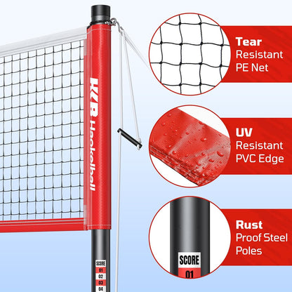 Haokelball Outdoor Badminton Net Set with True Anti-Sag Winch System - 20ft Badminton Net, 4 Rackets, 3 Shuttlecocks & Carry Bag, Badminton Set for Backyard, Grass, Beach, Games