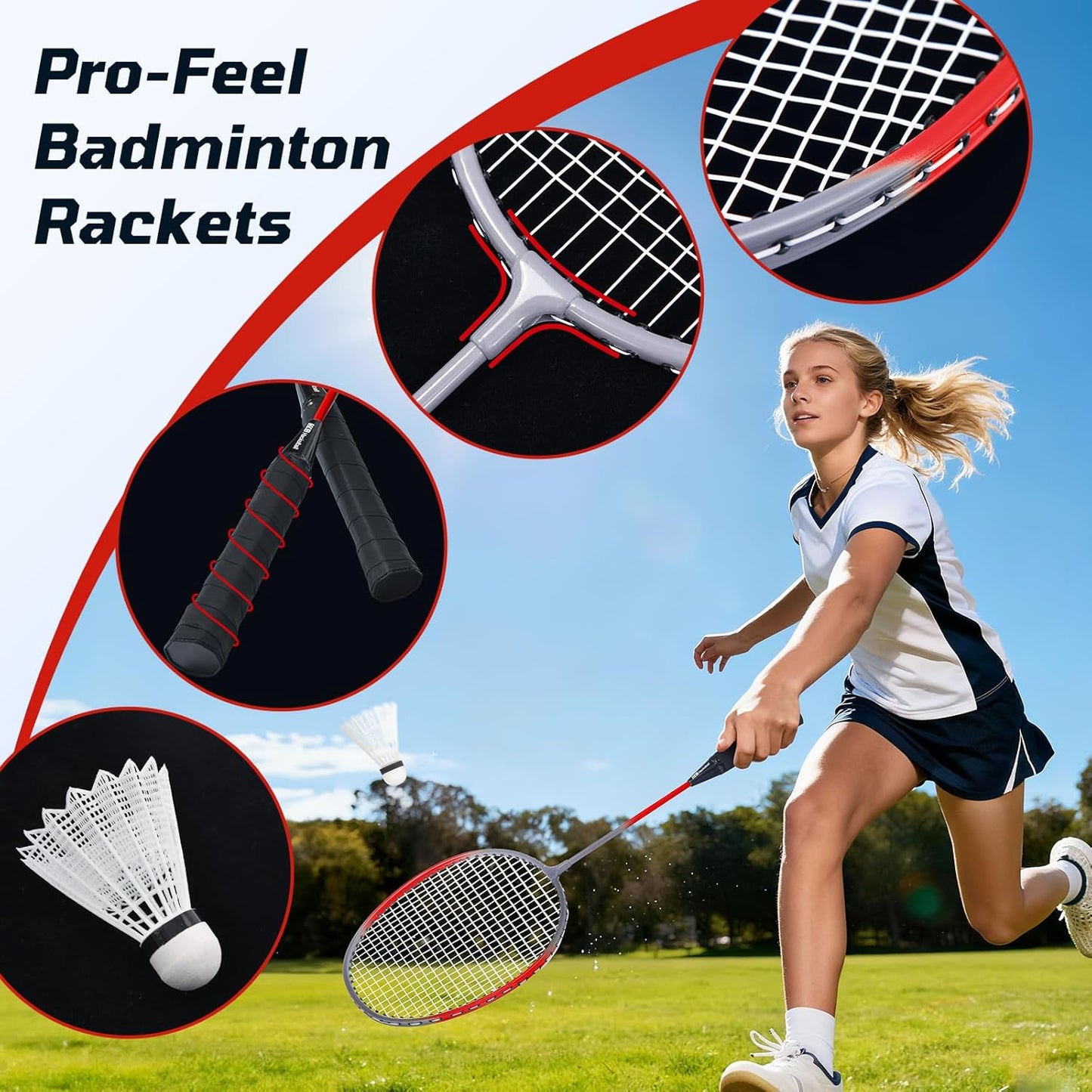 Haokelball Outdoor Badminton Net Set with True Anti-Sag Winch System - 20ft Badminton Net, 4 Rackets, 3 Shuttlecocks & Carry Bag, Badminton Set for Backyard, Grass, Beach, Games