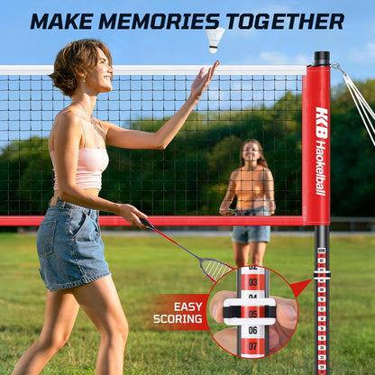 Haokelball Outdoor Badminton Net Set with True Anti-Sag Winch System - 20ft Badminton Net, 4 Rackets, 3 Shuttlecocks & Carry Bag, Badminton Set for Backyard, Grass, Beach, Games