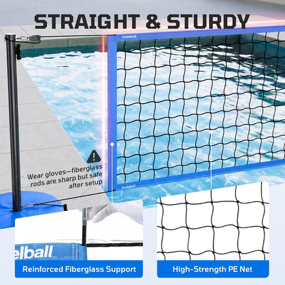 Haokelball LED Pool Volleyball Net Set, 15-32ft Adjustable Volleyball Net for Pool with Heavy Duty Base, Pool Volleyball Set for Inground Pools, Pool Toys & Pool Games for Kids & Adults, 2 Balls