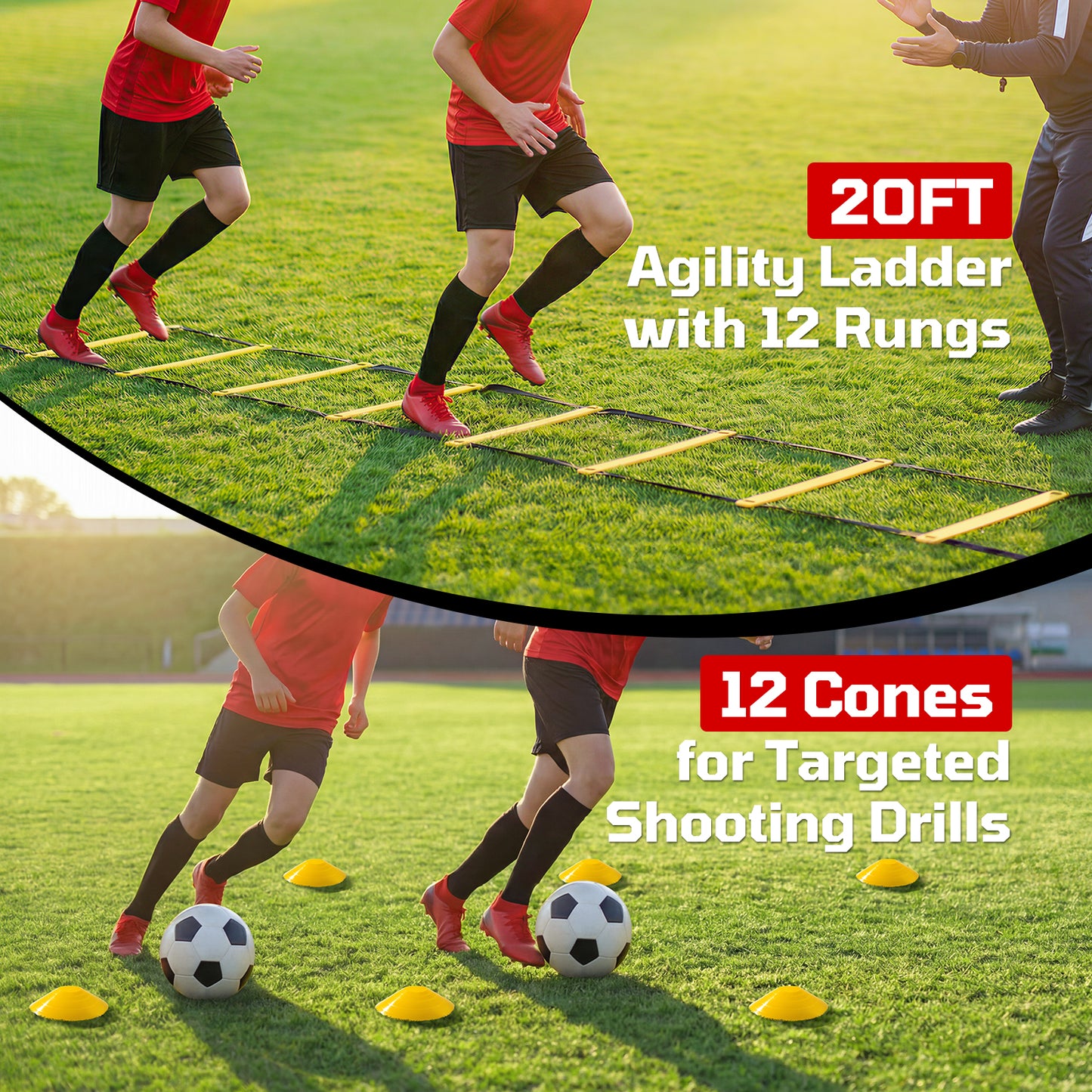 Haokelball 6 x 4 FT Soccer Goal for Backyard, 2-in-1 Metal Soccer Goal with Angle Adjustable Rebounder Net, Heavy-Duty Steel Frame, Includes Agility Ladder & Cones, Soccer Training Equipment for Teens